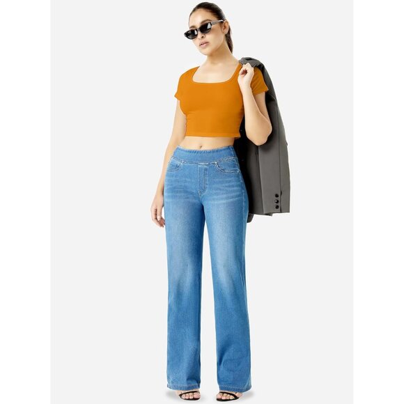 Wide Leg Jeans Women High Waisted Loose Fit Stretch Denim Casual Pants - Picture 5 of 6